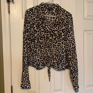 Leopard Tie Front Top